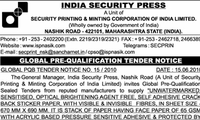 Tender Notice: India Security Press
