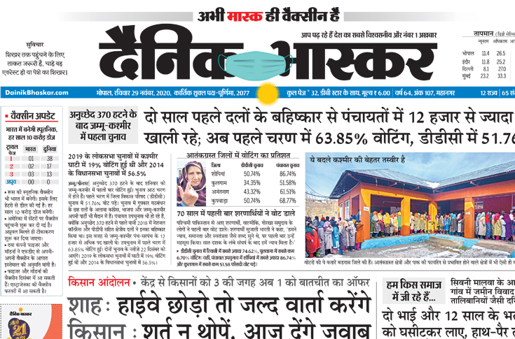 Dainik Bhaskar adds mask to its masthead 