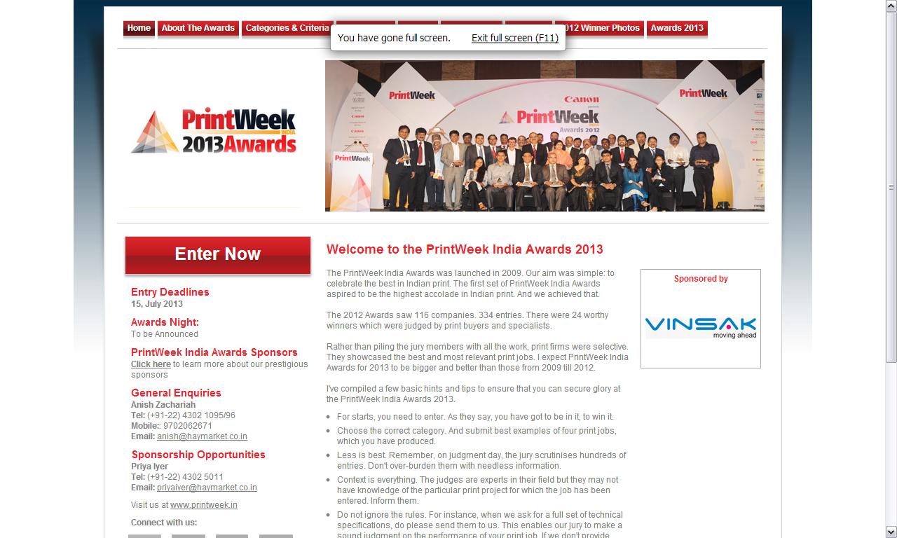PrintWeek India promotes Awards with new website