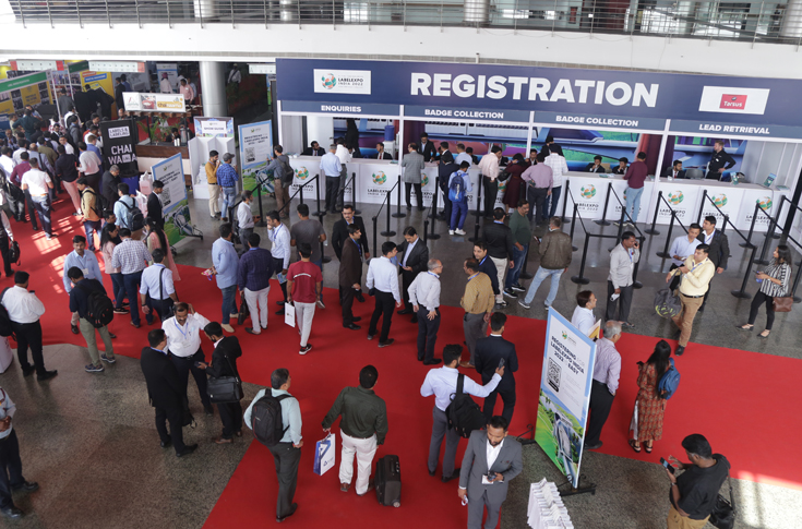 Labelexpo India 2024 exhibition showcasing leading packaging and label technology brands including HP Indigo, TechNova, Avery Dennison, GEW, Monotech Systems, and others presenting innovations in digital printing, sustainability, and label converting solutions