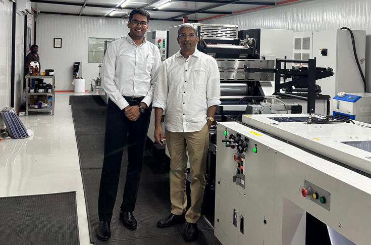 Citrus Packaging Solutions facility in Hyderabad using Miyakoshi intermittent LED offset press with flexo and die-cutting units for producing self-adhesive labels, pharma packaging, and specialty materials with inline inspection systems