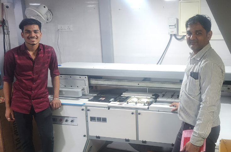 Ashapura Digital Print commercial printing facility in Mumbai with Xerox, Epson, Mimaki, and Bindwel machines producing books, brochures, labels, signages, and high-volume short-run print jobs