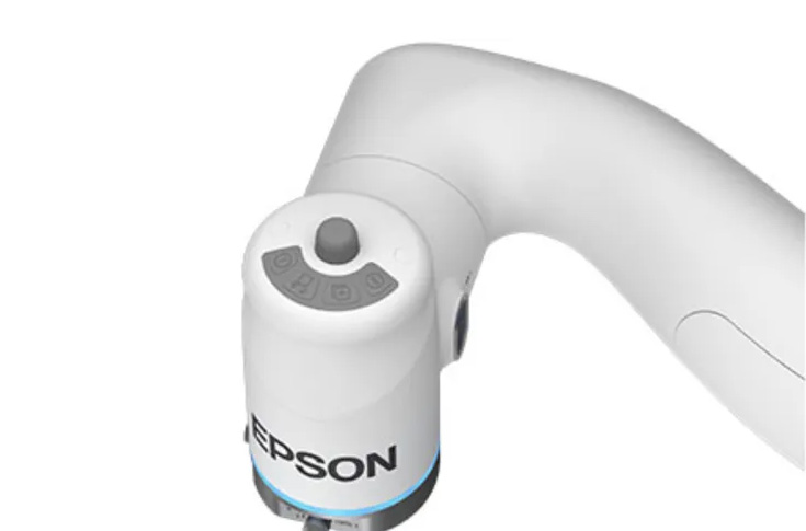 Lightweight Epson collaborative robot (cobot) with 900 mm arm reach and 6 kg payload, designed for precision laboratory and pharmaceutical automation with cleanroom-safe, dust-resistant construction