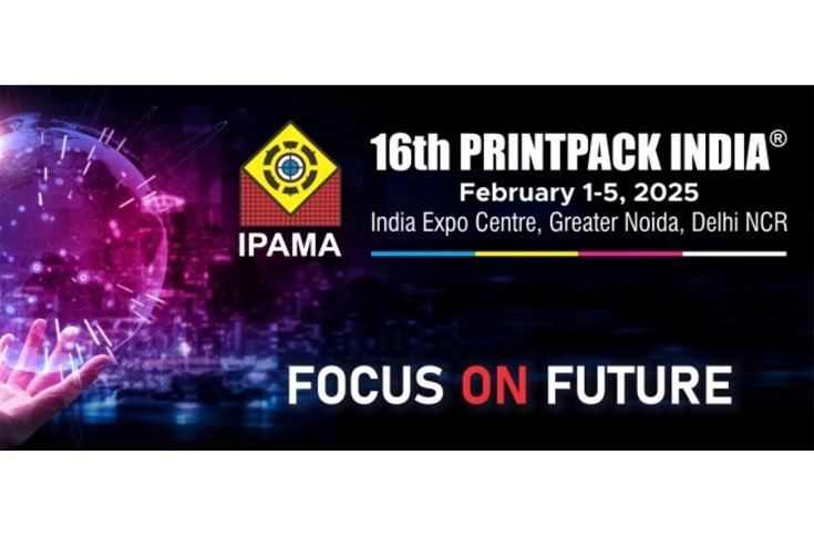 PrintPack India exhibition at India Expo Centre Greater Noida showcasing printing and packaging machinery, with large exhibitor participation and industry leaders discussing space allocation and event expansion plans