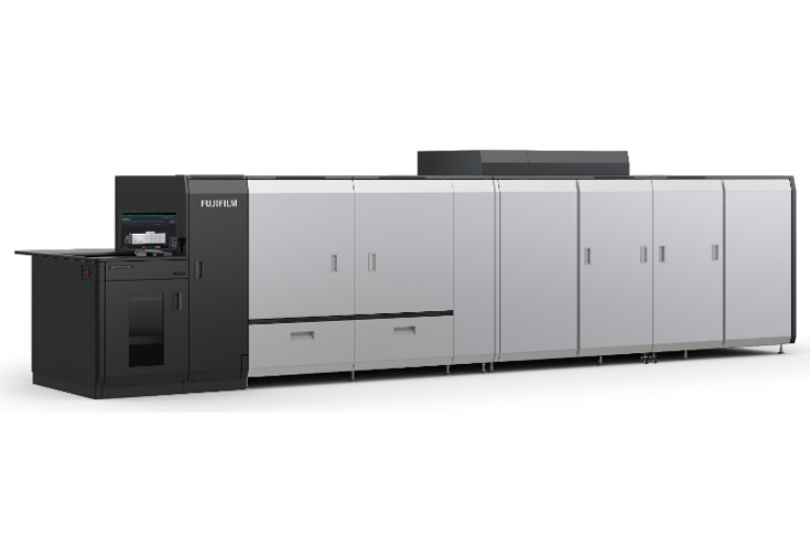 Fujifilm India exhibit at Drupa 2024 featuring Revoria GC 12500 toner-based B2 XL press and Revoria PC 1120 digital printing press demonstrating advanced large-format and high-speed colour printing technologies