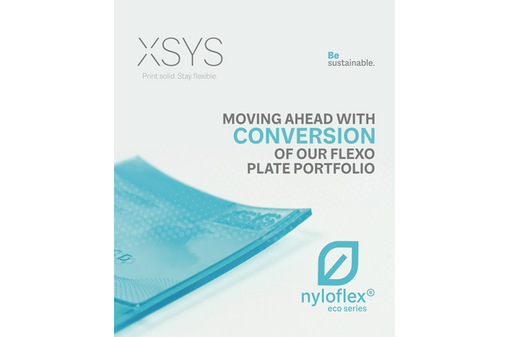 XSYS Nyloflex eco flexographic printing plates designed for sustainable printing on paper and board using water-based inks, supporting eco-friendly pre-press solutions and print quality