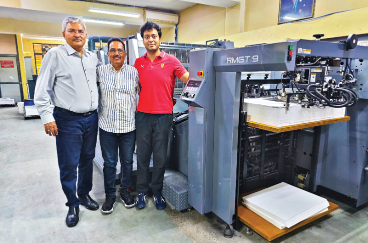 Pearl Printers production facility in Okhla, New Delhi, featuring RMGT offset printing press used for books, magazines, and packaging production