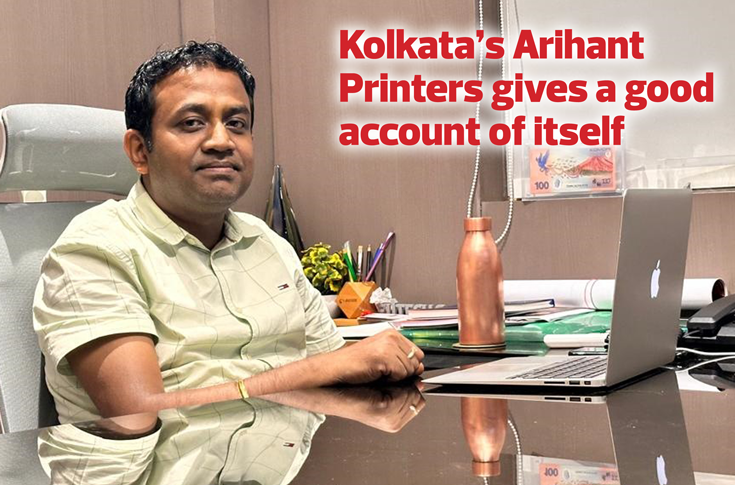 Business profile of Sunny Jain and Diamond Varnish in Kolkata, showcasing early experimentation with screen printing using UV varnish and glitter effects, and expansion into lamination, UV coating, foil printing, and letterpress calendar production under the legacy of founder Dilip Kumar Jain