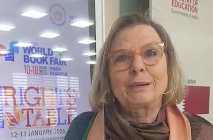 Claudia Kaiser speaking at New Delhi World Book Fair 2026 discussing India’s literary diversity, translation opportunities, and global publishing collaboration at the New Delhi Rights Table event