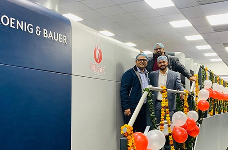 Modern packaging manufacturing facility of Miracle Group featuring high-performance printing and packaging machinery, showcasing technology upgrades, production lines, and team operations supporting large-scale packaging output across multiple Indian locations