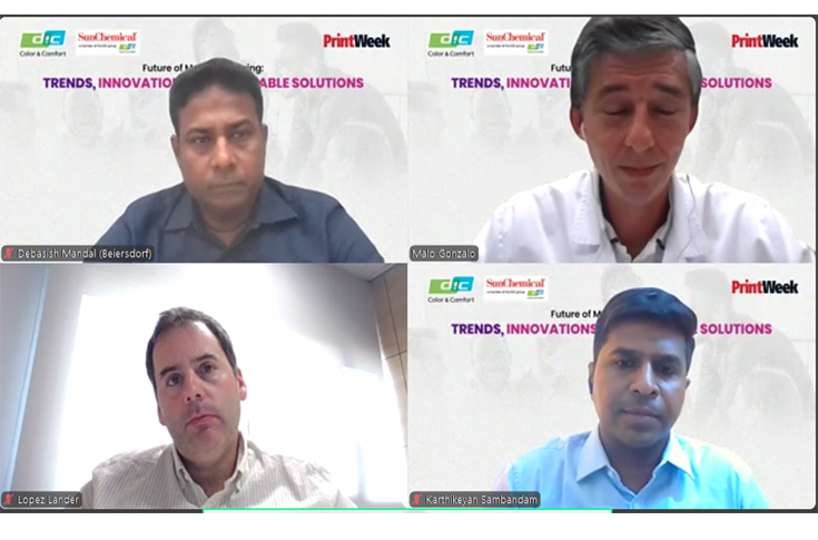 Industry panel discussion on metal packaging innovations in India with experts presenting sustainable ink solutions, advanced technologies, and production trends