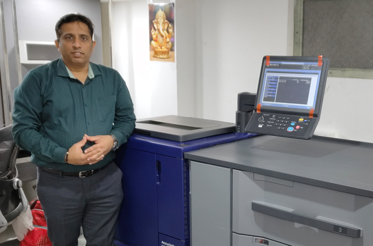 AVG Print facility in Karnal equipped with Konica Minolta AccurioPress C4080 digital press alongside offset and packaging machinery used for short-run printing and mono carton production