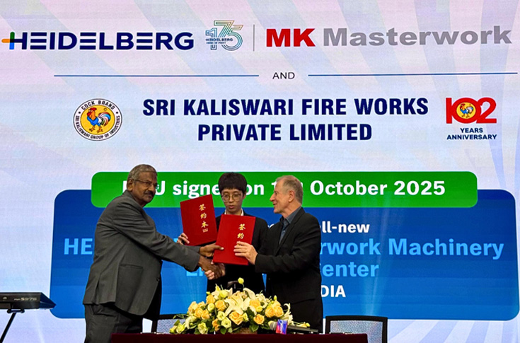 Packaging demonstration and training centre in Sivakasi featuring Heidelberg post-press equipment including die-cutting, inspection, and folder-gluer systems for live production and operator training