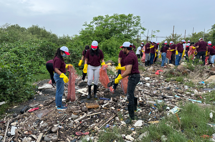 Volunteers from Henkel India, NMMC, and colleges participate in a mangrove cleanup drive in Navi Mumbai, removing plastic waste and protecting the coastal ecosystem