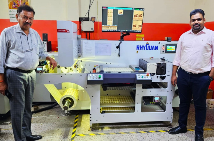 Vee Kay Industries label production facility in Delhi featuring Rhyguan Smart 450 finishing and inspection system used for high-speed, defect-free pressure-sensitive label manufacturing for liquor and FMCG brands