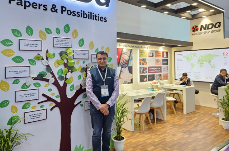 Kapil Gupta of Narsingh Dass Group discussing paper demand in food and tissue industries, digital inkjet growth, and barrier coating solutions at PrintPack 2025