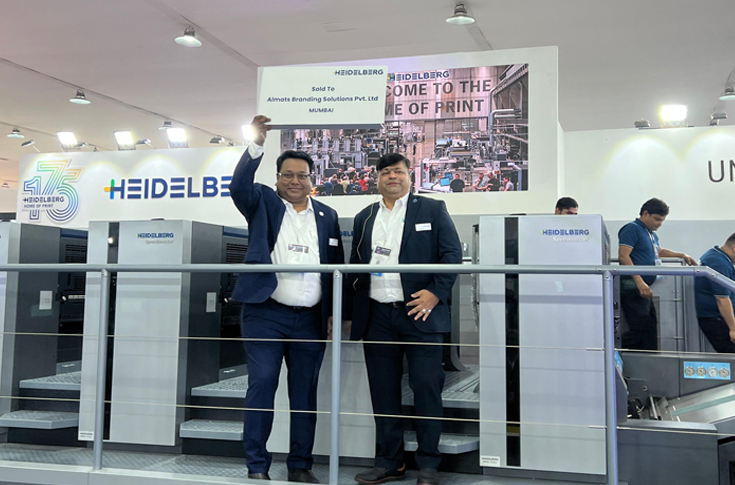 Heidelberg Speedmaster CX 92 four-colour press displayed at PrintPack 2025 with live demonstrations and customer engagement at the Heidelberg stand