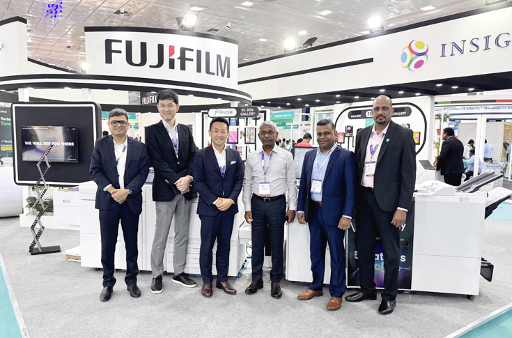Advance Digital Graphics and Fujifilm representatives announcing a partnership to introduce Revoria 10-colour digital printing presses and workflow solutions in Sri Lanka’s print market, focusing on innovation, speed, and sustainability