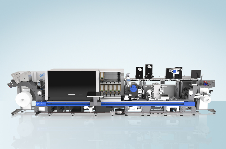 Gallus One digital label printing system showcasing expanded 430mm print width, modular flexo integration, and enhanced colour gamut with orange and violet inks for label production