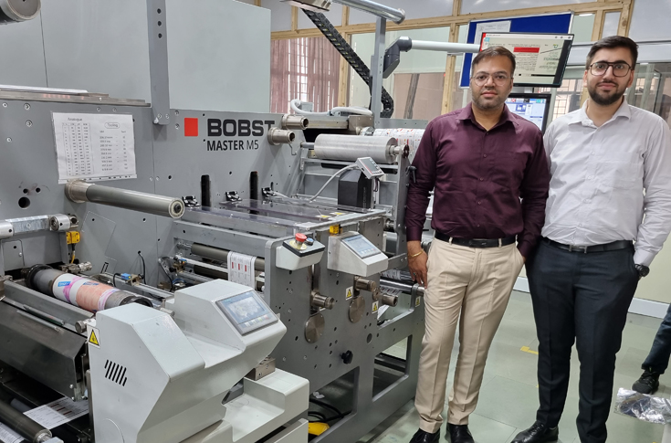 Label converting facility of Toph Packaging featuring a Bobst servo-driven printing press used for shrink sleeves and short-run label production for pharma and cosmetics customers