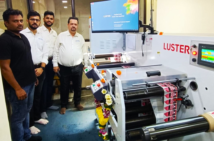Sai Paks printing and packaging facility in Pune showcasing advanced offset, flexo, and gravure printing machinery along with post-press equipment like the Rhyguan Smart-450 slitting and rewinding machine, highlighting the company’s evolution from manual screen printing to modern industrial production
