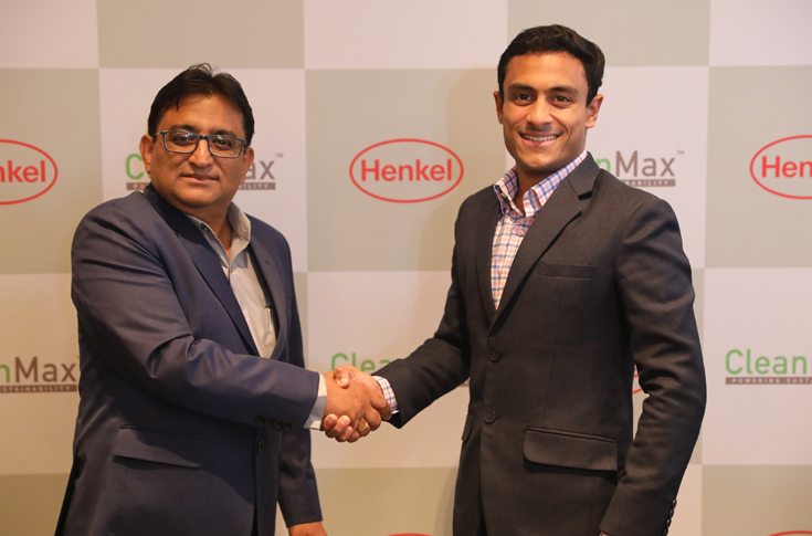 Henkel India and CleanMax executives formalising a solar power purchase agreement for a captive solar farm in Maharashtra, highlighting renewable energy collaboration and sustainability commitment