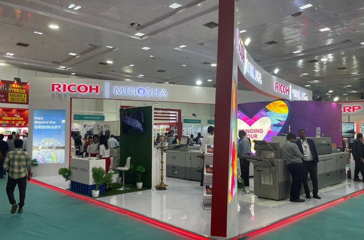 Ricoh Pro C9500 and Ricoh Pro C7500 digital production printers displayed at PrintExpo 2024, demonstrating high-quality, versatile printing solutions for commercial and production printing applications
