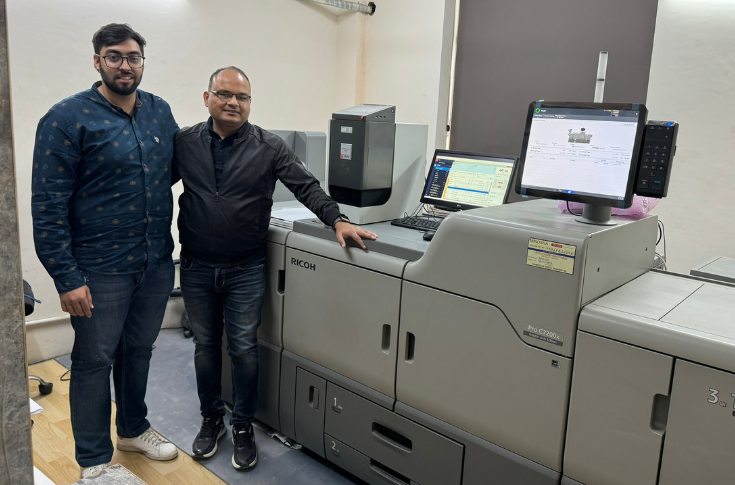 Sandeep Printers facility operating Ricoh Pro C-7200x digital printing machine for five-colour printing of tags, labels, stickers, and specialty packaging applications