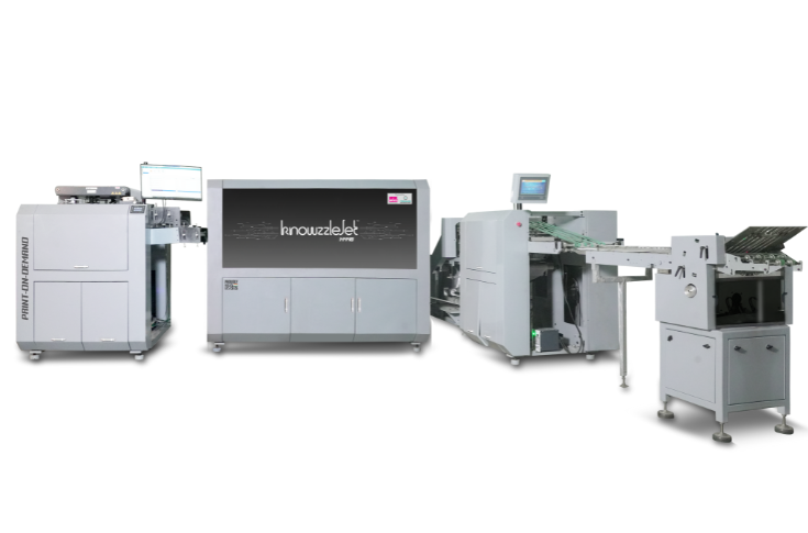 KnowzzleJet inkjet web press by Monotech Systems showcasing high-speed print-on-demand capabilities with eco-friendly inks and advanced roll-to-roll printing system