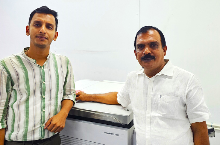 Canon ImagePress V800 installed at Print Anytime by Madona commercial printing unit in Kottayam, used for short-run promotional prints and complemented by Konica Minolta digital presses