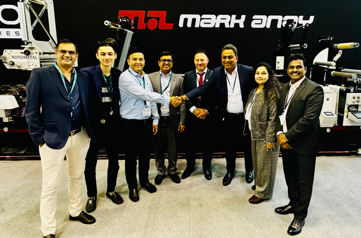 Mark Andy Pro Series flexo printing press showcased at Labelexpo Europe 2023 with advanced servo technology for high-speed narrow-web label printing