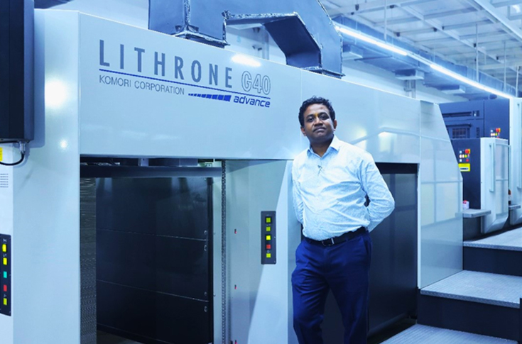 Arihant Printers packaging facility with Komori Lithrone GL40 press installed in a new 1 lakh sq ft plant, showcasing advanced commercial and packaging printing operations in East India
