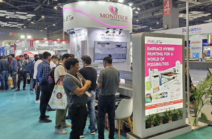 Monotech Systems’ Pixeljet Ultron+ UV Hybrid Printer and AI-enabled mini flatbed UV printer demonstrating automated print optimisation, high-quality signage output, and sustainable low-VOC UV printing technology for industrial applications