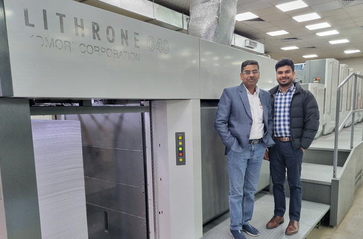 Advanced Komori Lithrone printing presses operating at Omega Printopack production facility for high-quality packaging and carton printing