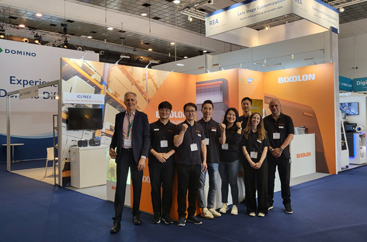 Bixolon RFID and industrial label printers displayed at Labelexpo Europe 2023 featuring mobile, desktop and industrial printing solutions