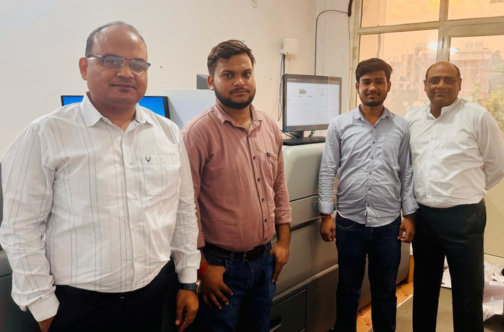 Digital production printing press producing business cards, brochures, and catalogues, representing Sudheer Global’s entry into high-quality short-run digital printing