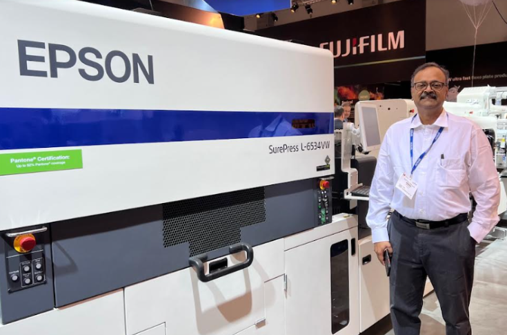 Epson SurePress digital label presses demonstrated with white ink, inline varnish and compact label finishing solutions for premium label printing