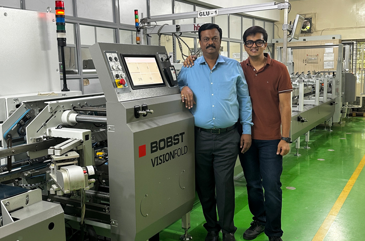 Bobst Visionfold 80 A2 folder-gluer machine used at Nice Prints for Braille embossing and folding-gluing pharmaceutical cartons with high precision and efficiency