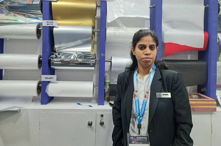 Simran Verma of Pragati Corporation discussing UV coating, gloss and matte finishes, and packaging innovation for enhanced product appeal