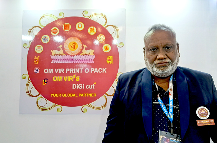 Om Vir Print O Pack display at PrintPack 2025 showcasing rigid box manufacturing equipment, highlighting packaging machinery solutions and production systems used in folding carton and rigid box applications