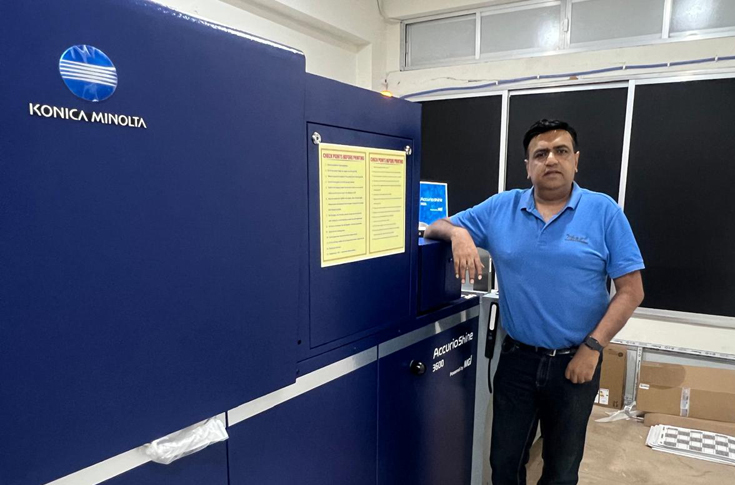 Systematic Designer in Siliguri installs the Konica Minolta AccurioShine 3600 for digital embellishment, spot UV, foil finishing, and premium commercial printing services