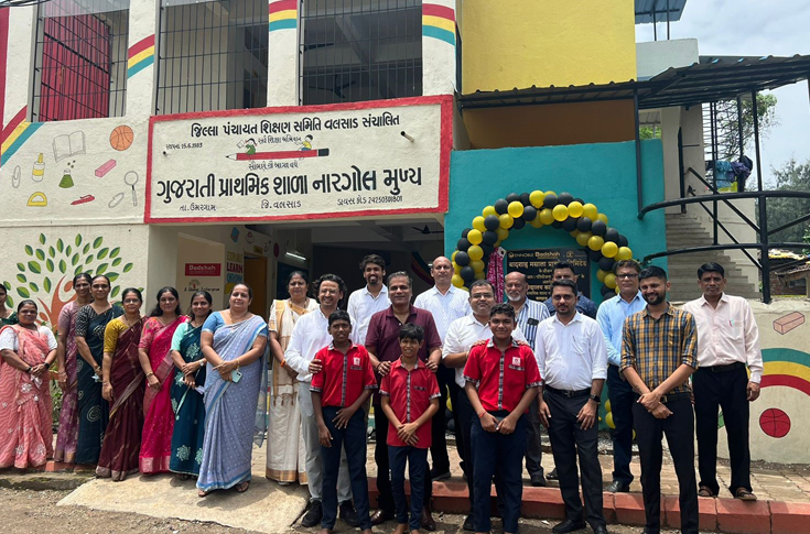 Badshah Masala CSR initiative showcasing a renovated government school with upgraded classrooms, separate sanitation facilities for boys and girls, drinking water systems, BaLA educational wall art, and a mini STEM lab designed to improve learning conditions for rural students