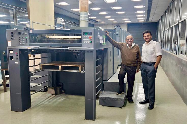 Print Vision Ahmedabad printing facility featuring RMGT 920 six-colour offset press with coater, alongside Mitsubishi Diamond 3000 press used for packaging and commercial print production workflows