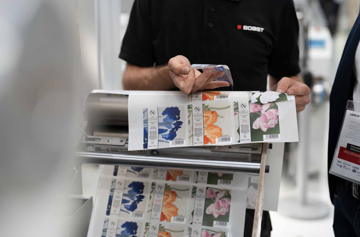 Bobst flexo label printing and converting solutions on display, featuring automated press systems, UV LED curing technology, and digital workflow tools like Bobst Connect for sustainable and efficient packaging production