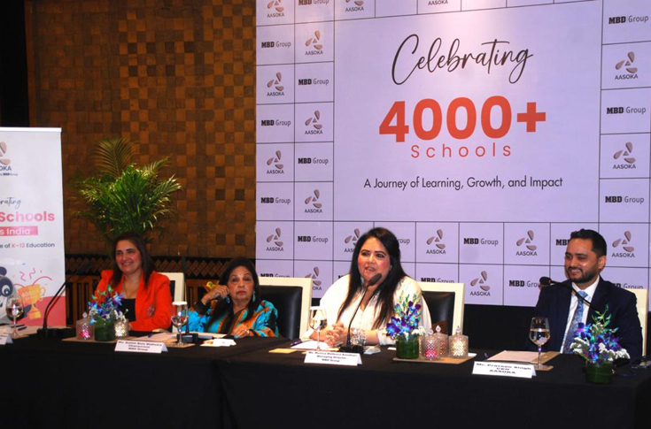 MBD Group leadership announcing Aasoka’s growth in digital education, showcasing AI-powered learning tools, screenless coding kits, and STEAM lab solutions for schools