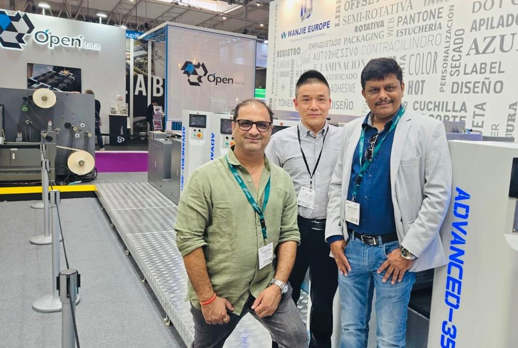 Wanjie Advanced WJPS 350 intermittent offset label press showcased at Labelexpo Europe 2025, enabling high precision, short and medium run label printing for pharmaceutical, FMCG, and logistics applications