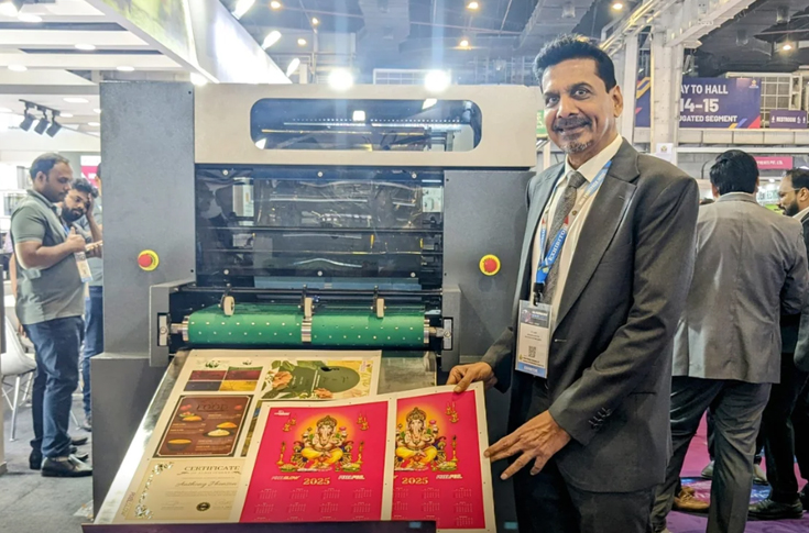 PixelGlow Vertex digital embellishment system by Monotech Systems showcasing UV coating, foiling, and AI-driven precision alignment for premium print finishes on various substrates