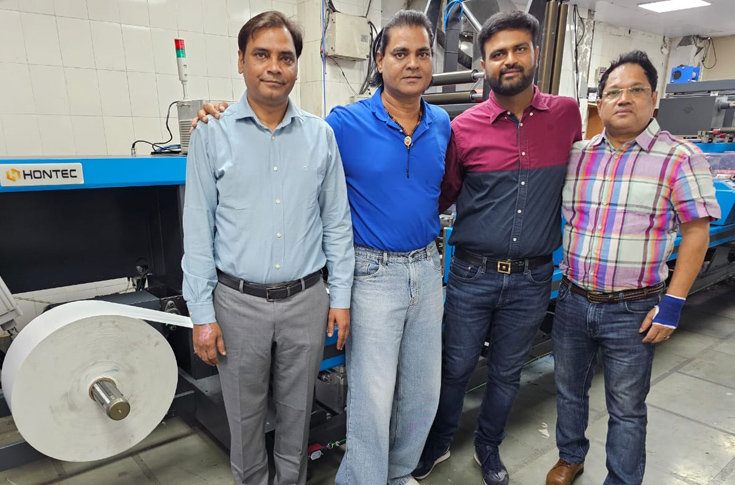 Hontec 460 Flexicon eight-colour flexographic printing press used for high-speed label and flexible packaging production with advanced automation features