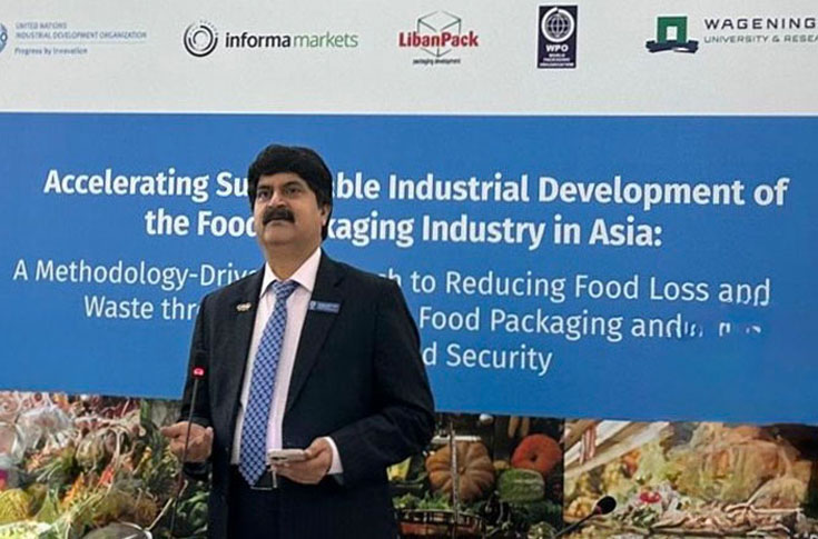 Sustainable food packaging innovations from India featuring banana fibre, bagasse, and eco-friendly materials showcased at an international packaging industry conference on reducing food loss and improving cold-chain efficiency