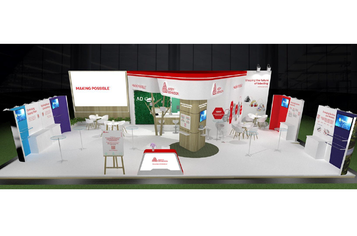 Avery Dennison exhibit featuring labeling solutions including RFID, specialty materials, digital ID systems, sustainable labels, and recycling initiatives across multiple application zones at Labelexpo